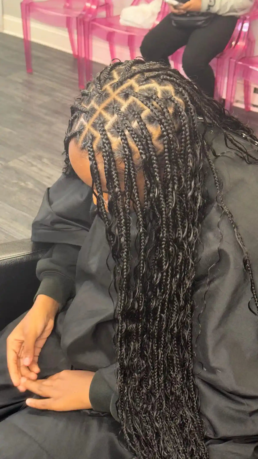 Kids knotless braids with clean square parts, Stylist located in Philadelphia, PA