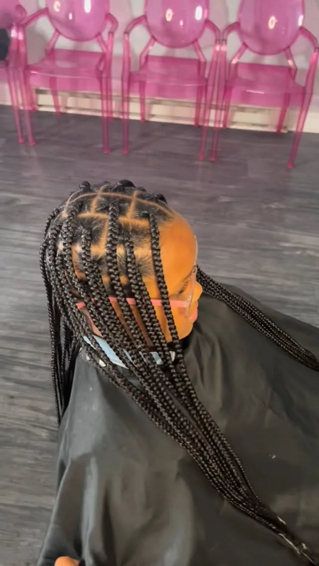 Medium box braids with clean square parts, Stylist located in Philadelphia, PA