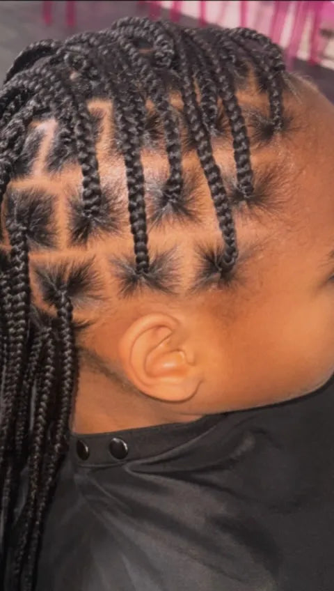 Kids box braids with neat side parts, Stylist located in Philadelphia, PA
