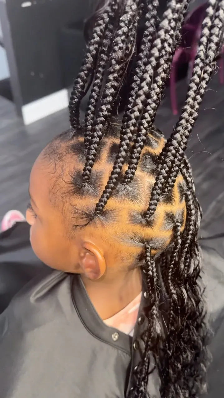 Boho knotless braids with loose curls, Stylist located in Philadelphia, PA