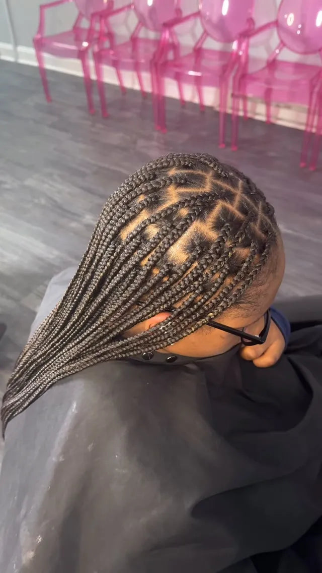 Kids box braids with detailed square parting, Stylist located in Philadelphia, PA