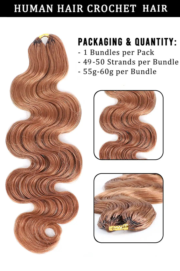 Auburn Brown #30 Body Wave Feather Crochet Human Hair 3