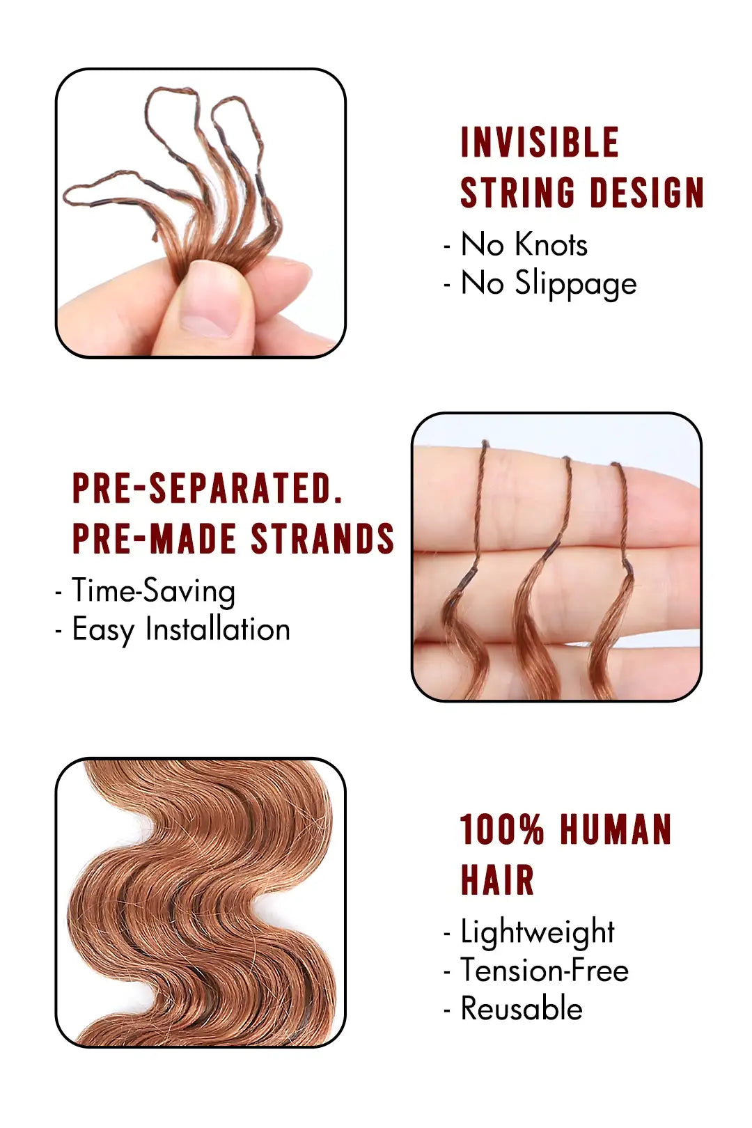 Auburn Brown #30 Body Wave Feather Crochet Human Hair 4