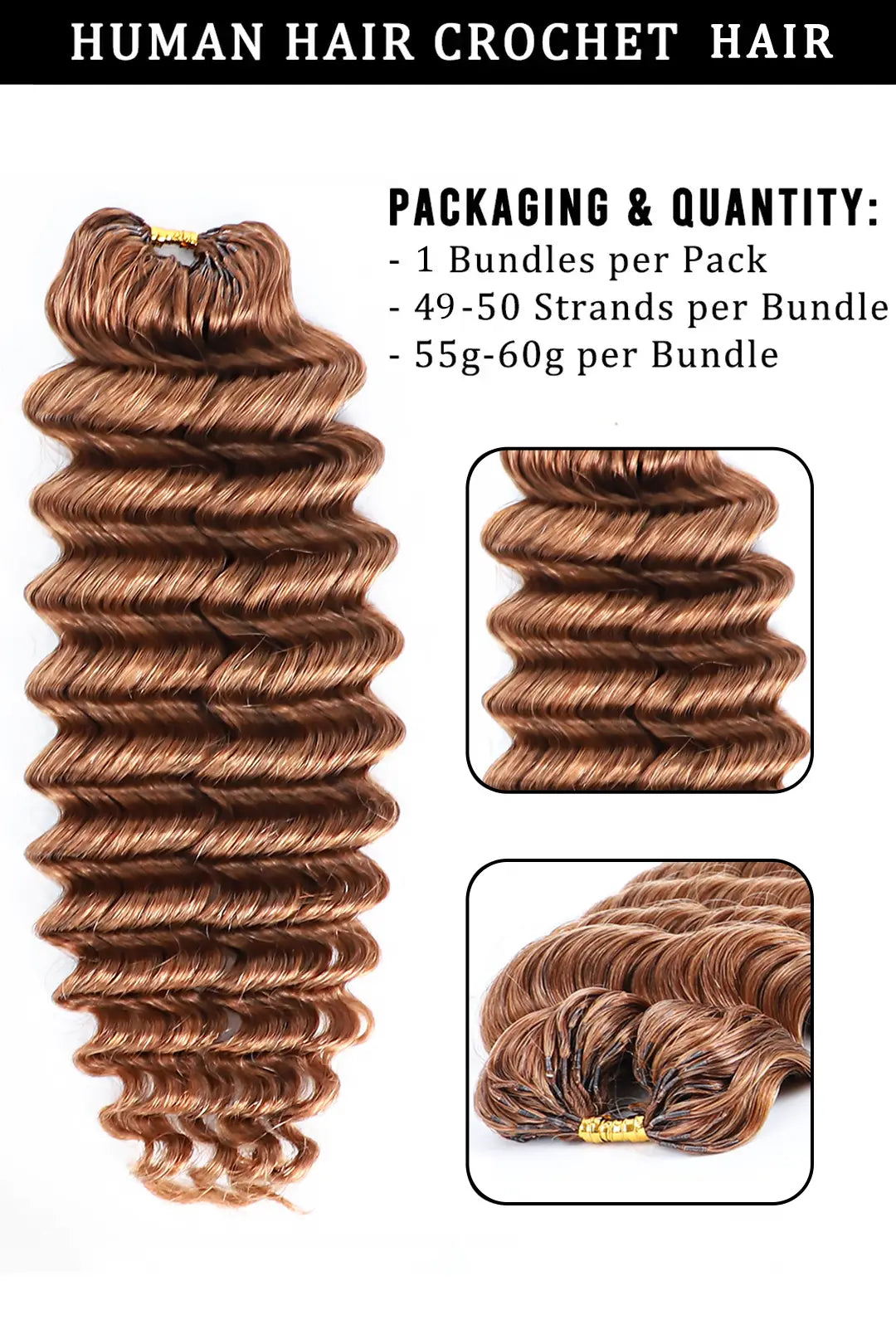 Auburn Brown #30 Deep Wave Feather Crochet Human Hair 4