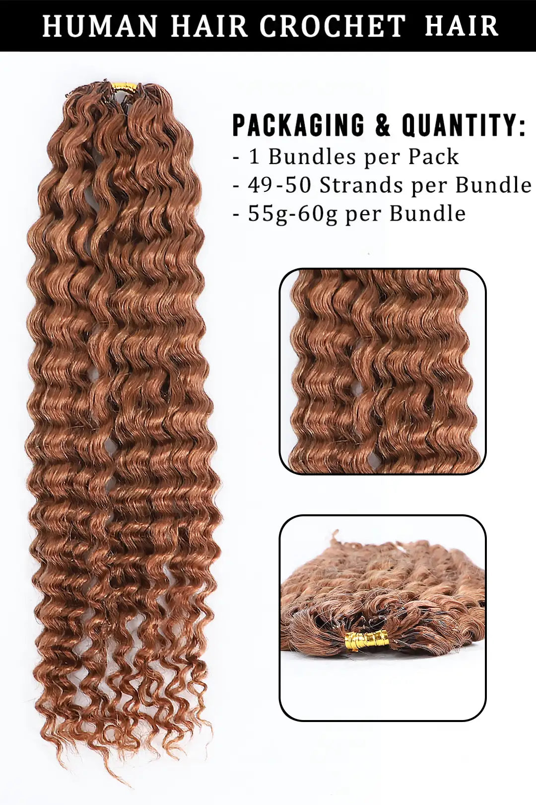 Auburn Brown #30 Water Wave Feather Crochet Human Hair