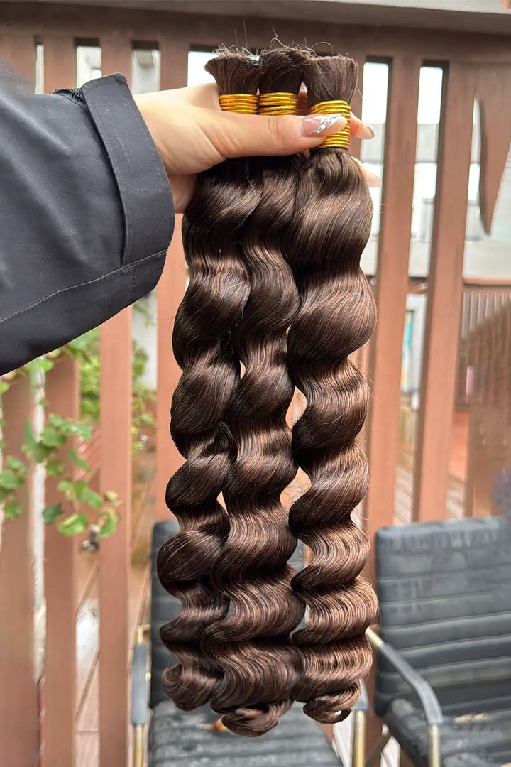 Double Drawn Dark Brown Loose Wave Bulk Hair For Braiding BU63