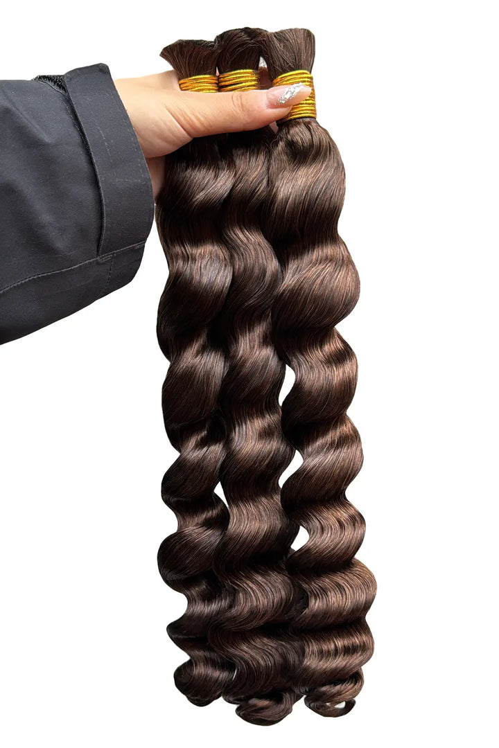Double Drawn Dark Brown Loose Wave Bulk Hair For Braiding BU63