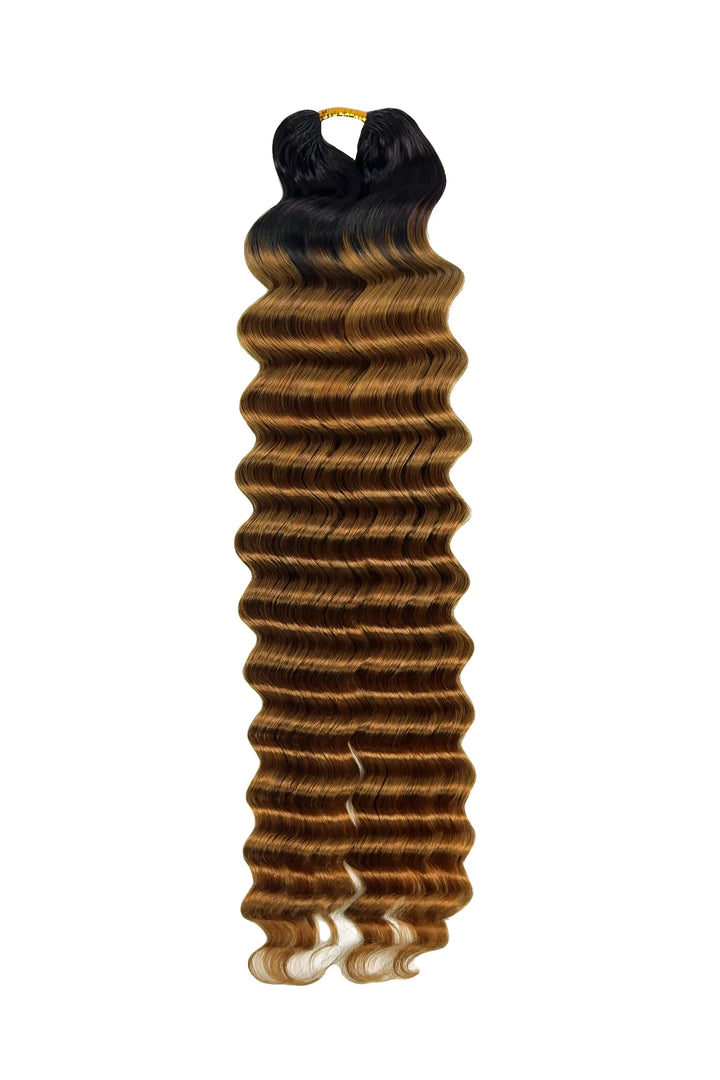 Auburn Brown Ombre Deep Wave Feather Crochet Hair - T1B/30 Human Hair