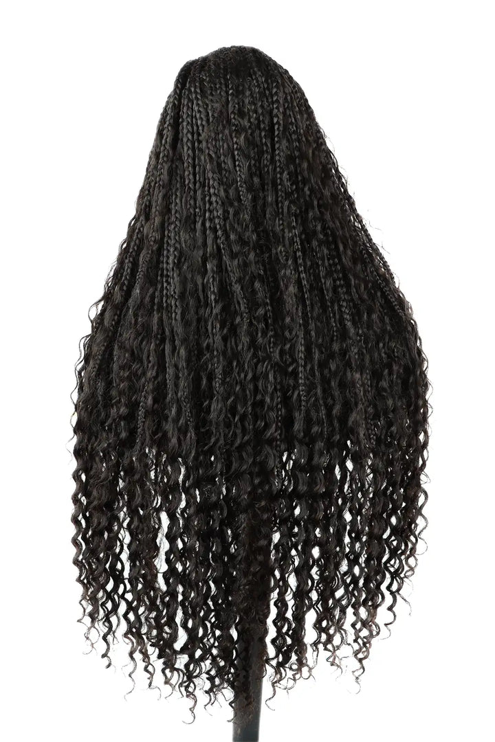 Back view of boho box braid wigs 100% human hair full transparent HD lace
