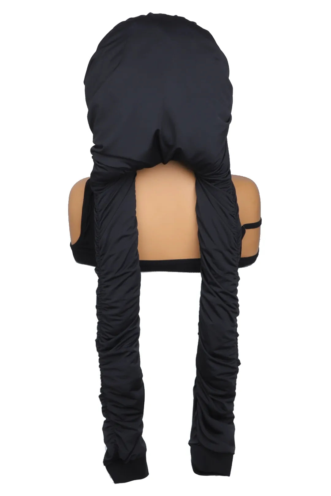 Back view of pantyhose sleeping bonnet elastic satin