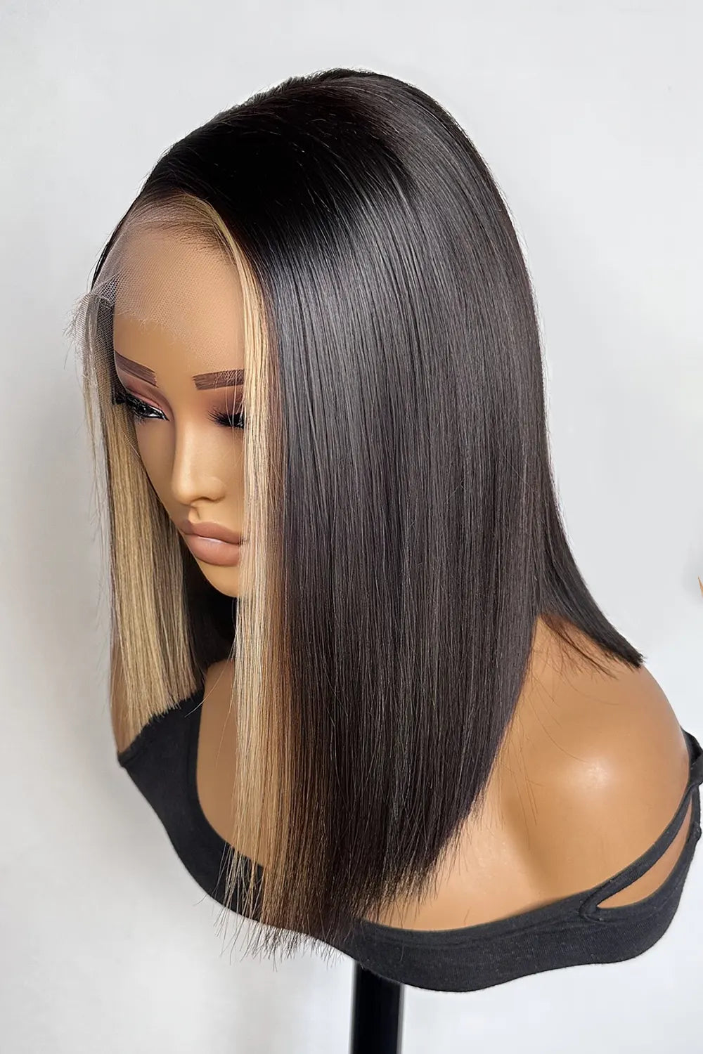 Blonde Bob Highlights Deep Side Part Asymmetrical Cut Glueless