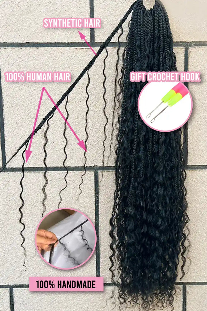 Box Braids Crochet with Human Hair Curls