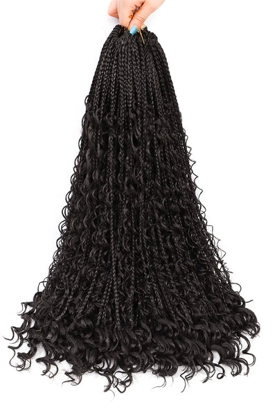 Boho Crochet Box Braids with Human Hair Curls Pre-Looped Deep Wave BB01