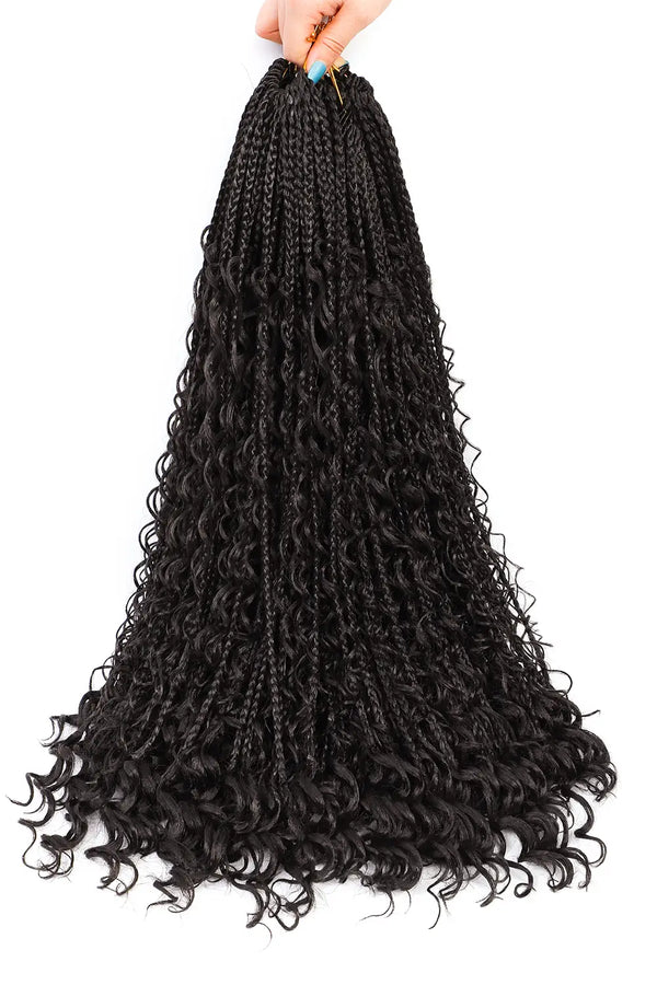 Boho Crochet Box Braids with Human Hair Curls Pre-Looped Deep Wave 20 Strands BB01