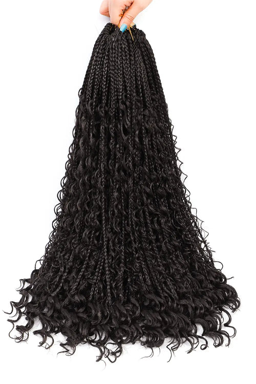 Boho Crochet Box Braids avec boucles de cheveux humains pré-bouclés vague profonde 20 brins