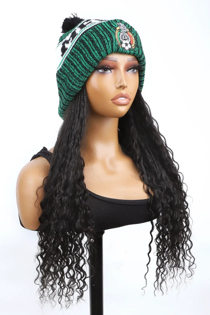 Braided headband with green hat