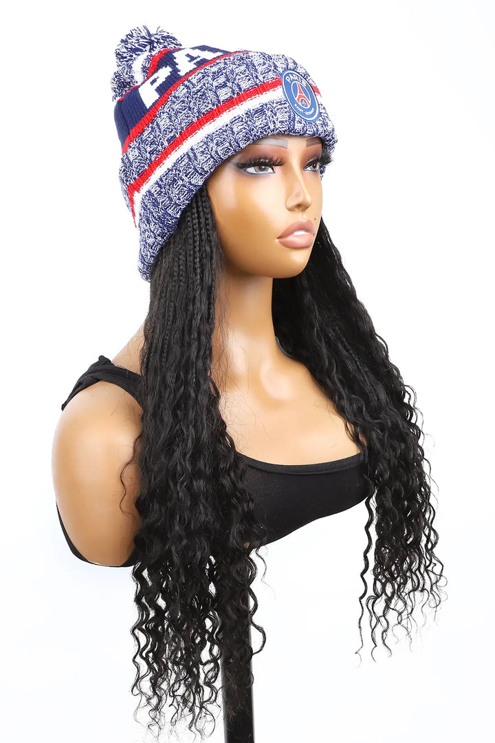 Braided headband with blue hat