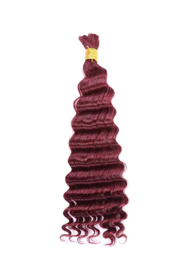 Bulk Human Hair For Braiding Burgundy Red Deep Wave BU19