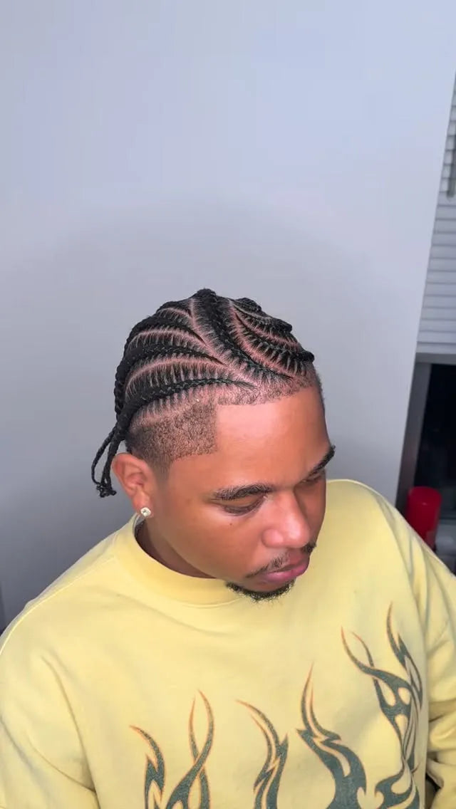 Men’s stitch braids with curved scalp design, hairstylist in Sicklerville, NJ