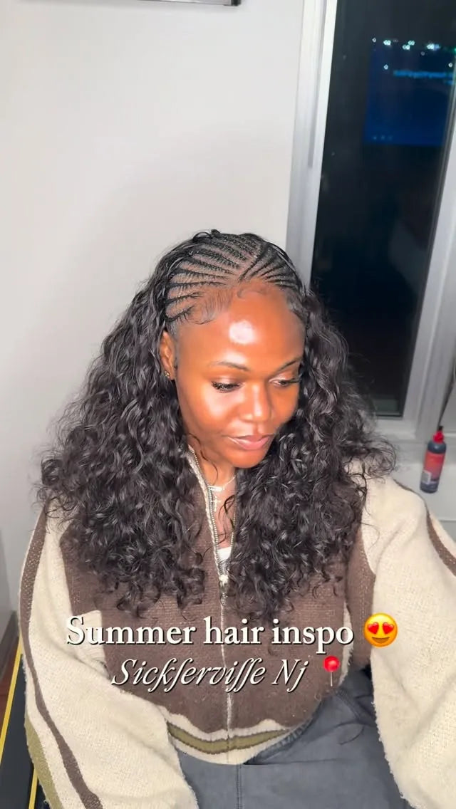 Feed-in braids with curly hair and summer boho style, hairstylist in Sicklerville, NJ