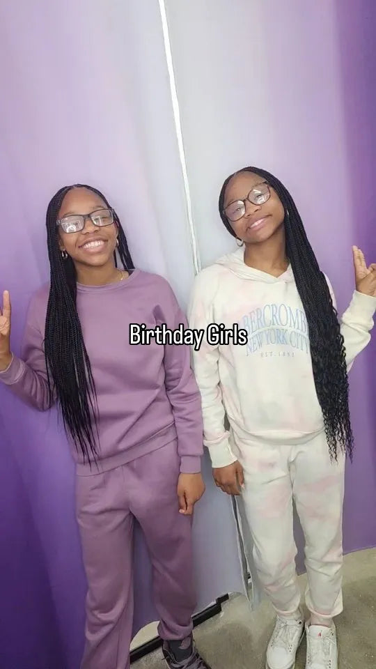 Long straight-back box braids for kids with sleek middle parts and waist-length finish, hairstylist located in Morrisville, North Carolina