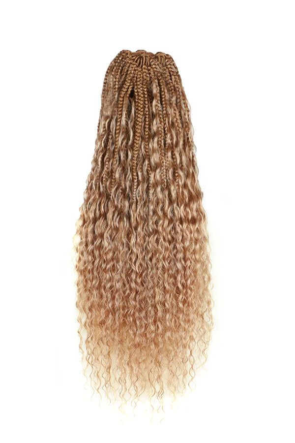 Color 27# Boho Crochet Box Braids with Human Hair Curls Deep Wave BB06