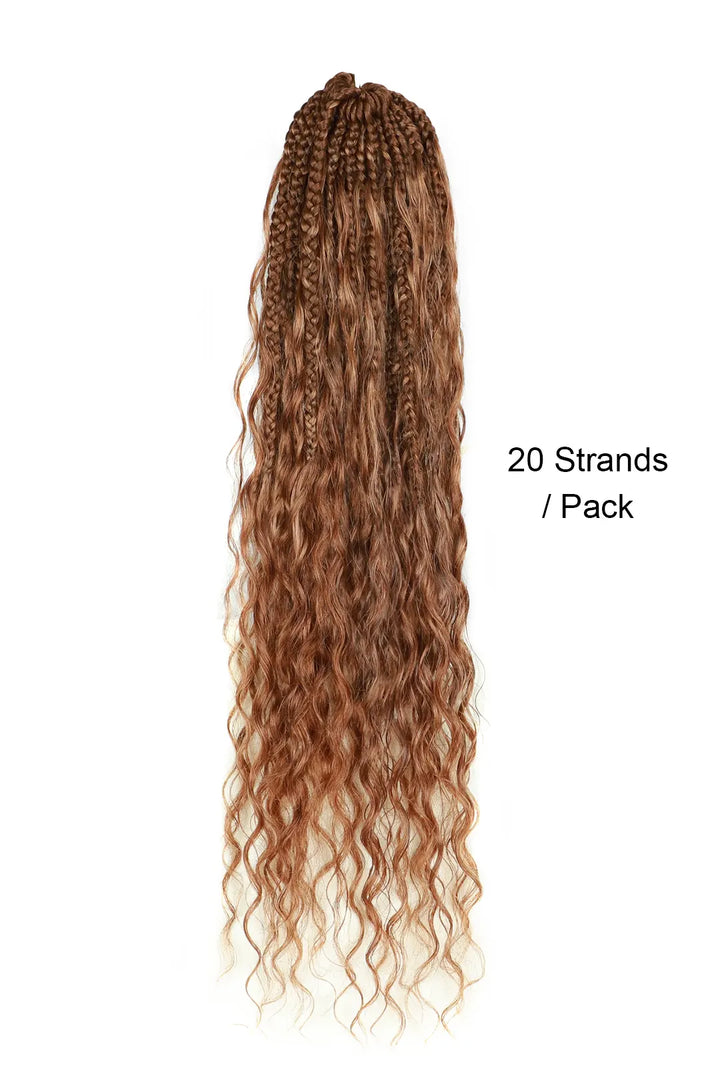 Color 30# Boho Crochet Box Braids with Human Hair Curls Deep Wave 1
