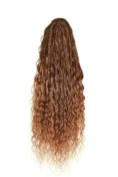 Color 30# Boho Crochet Box Braids with Human Hair Curls Deep Wave BB05