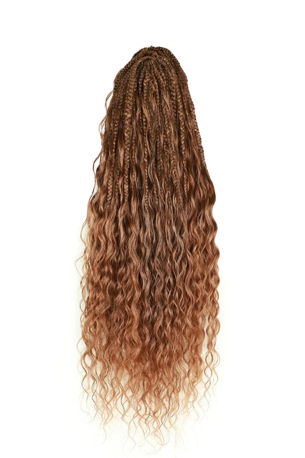 Color 30# Boho Crochet Box Braids with Human Hair Curls Deep Wave BB05