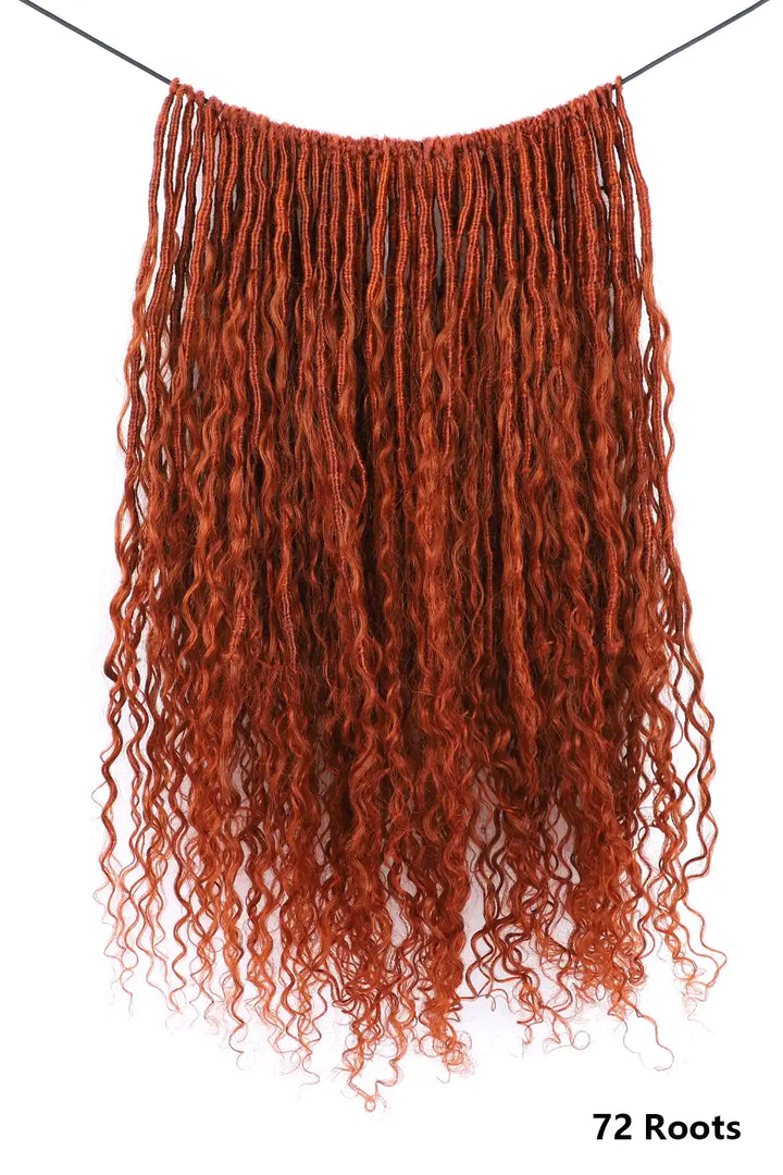 Copper Red Crochet Faux Locs Braids with Human Hair Curls 72 Roots