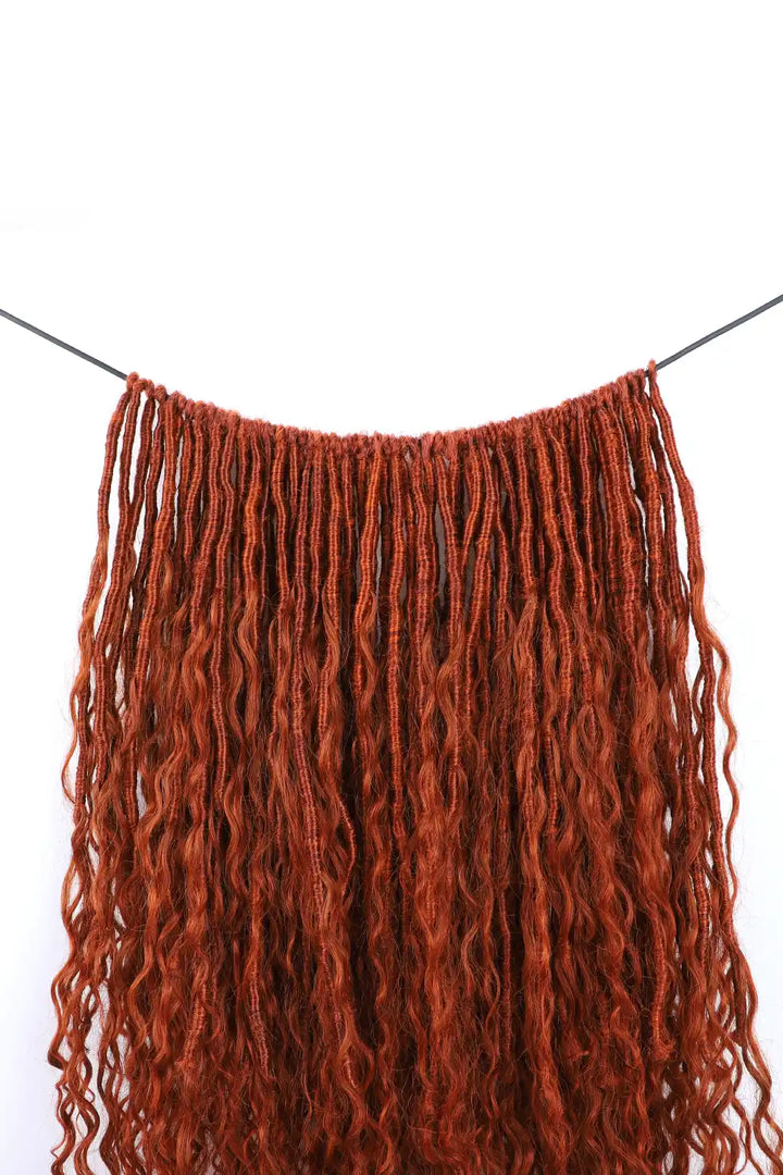 Copper Red Crochet Faux Locs Braids with Human Hair Curls 5