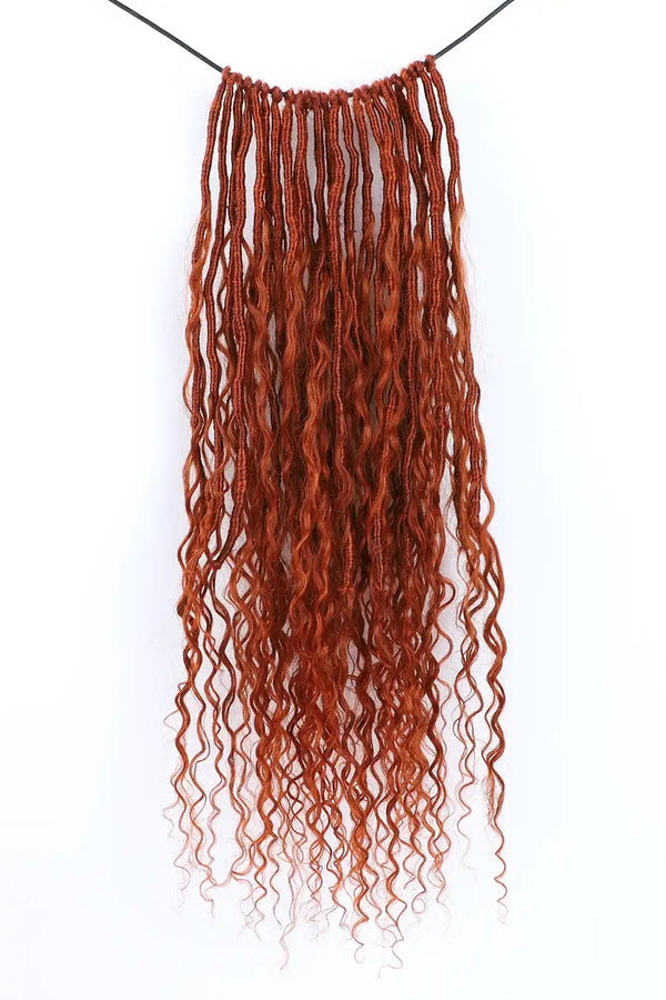 Copper Red Crochet Faux Locs Braids with Human Hair Curls BB09