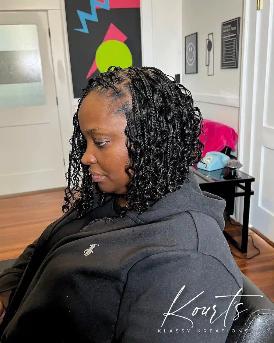Kids side braids with clear beads and laid edges, hairstylist in Thomasville, GA
