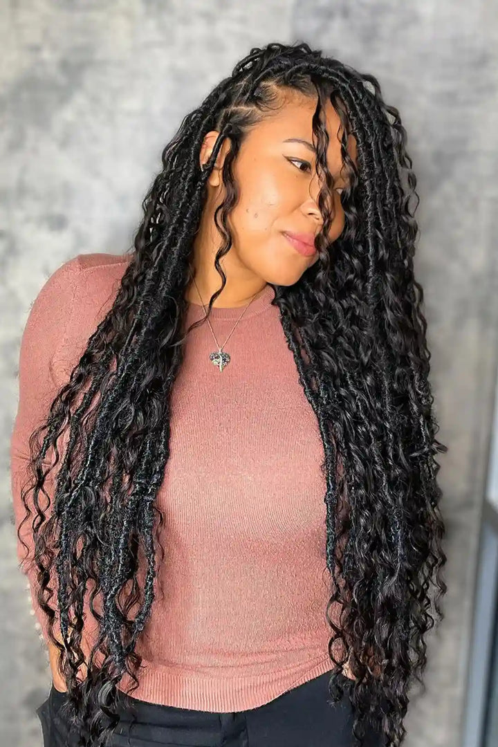 Crochet Faux Locs Braids with Human Hair Curls Pre-Looped 6