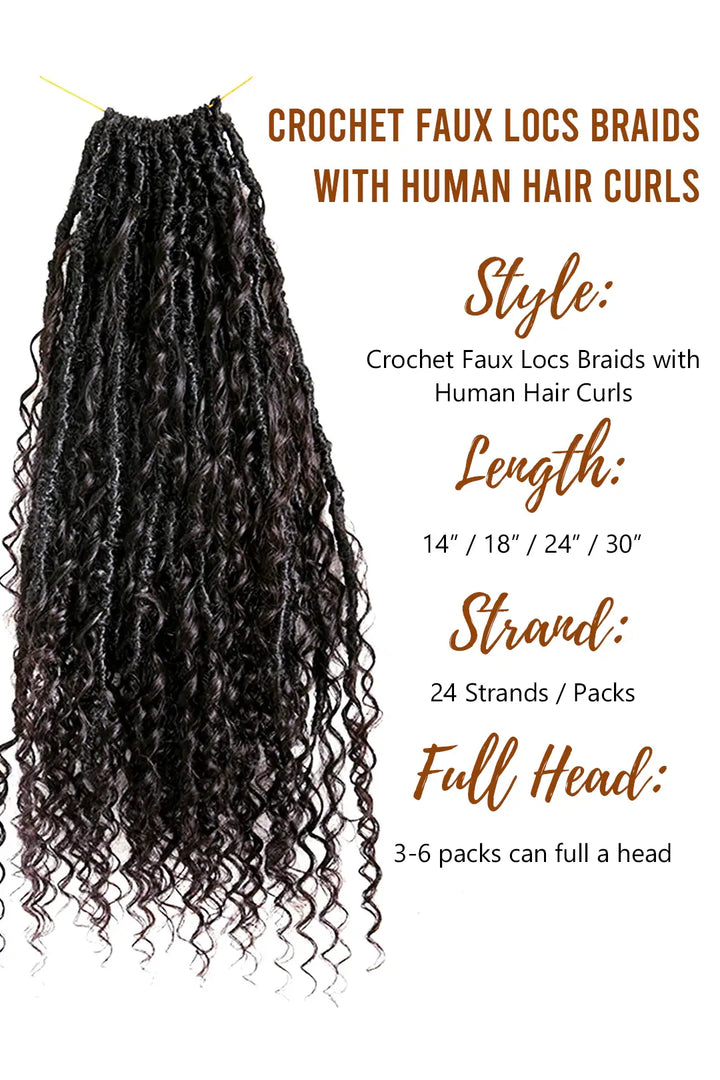 Crochet Faux Locs Braids with Human Hair Curls Deep Wave Pre-Looped