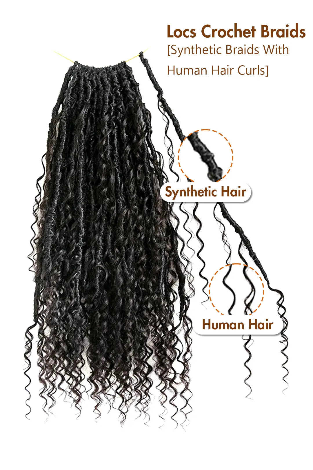 Crochet Faux Locs Braids with Human Hair Curls Deep Wave Pre-Looped