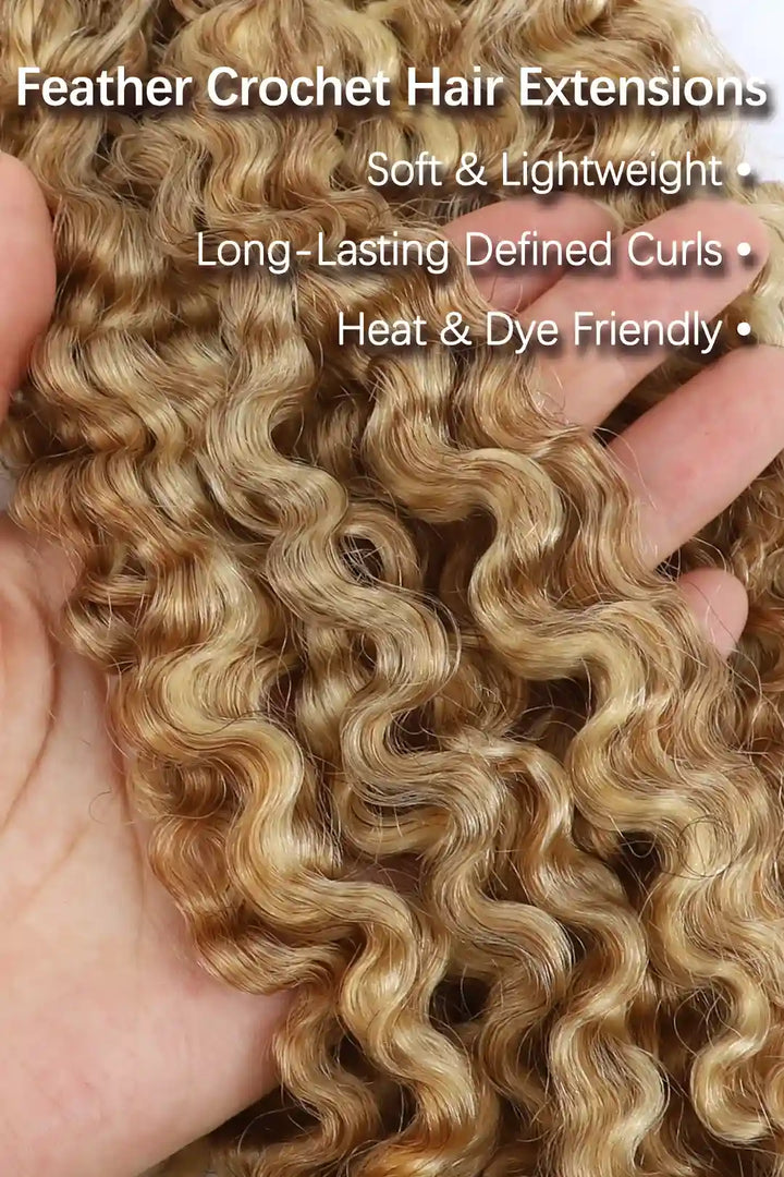 Curvature details of 27/613 mixed color water deep wave feather crochet human hair