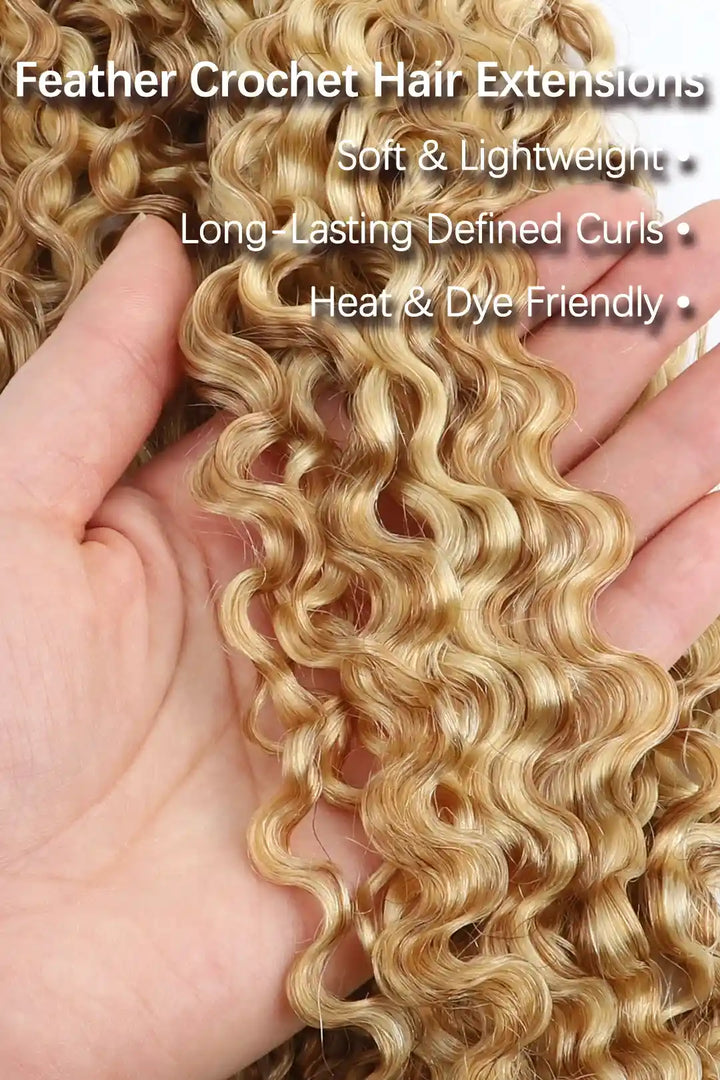Curvature details of 27 613 mixed color water deep wave feather crochet human hair