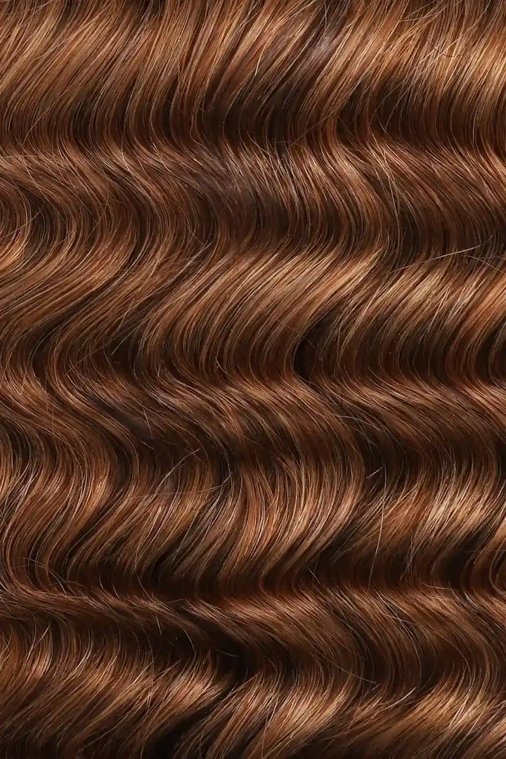 Curvature details of 30 auburn brown bulk hair for braiding deep wave bu07