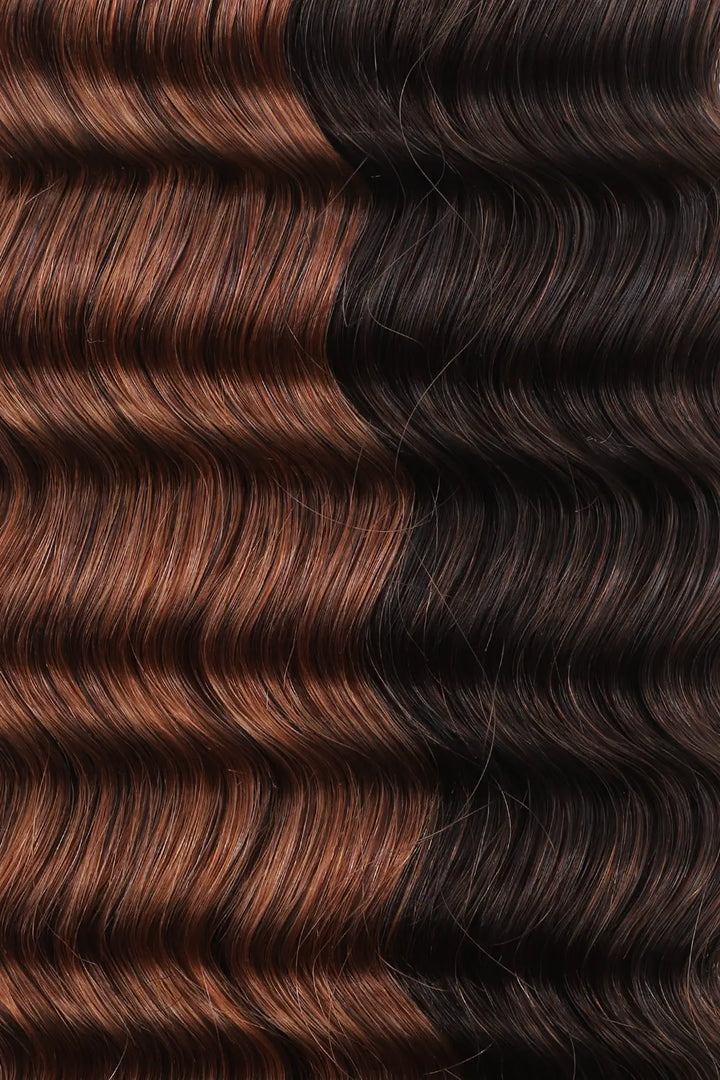 Curvature details of T natural black root piano color #4/#30 deep wave feather crochet human hair