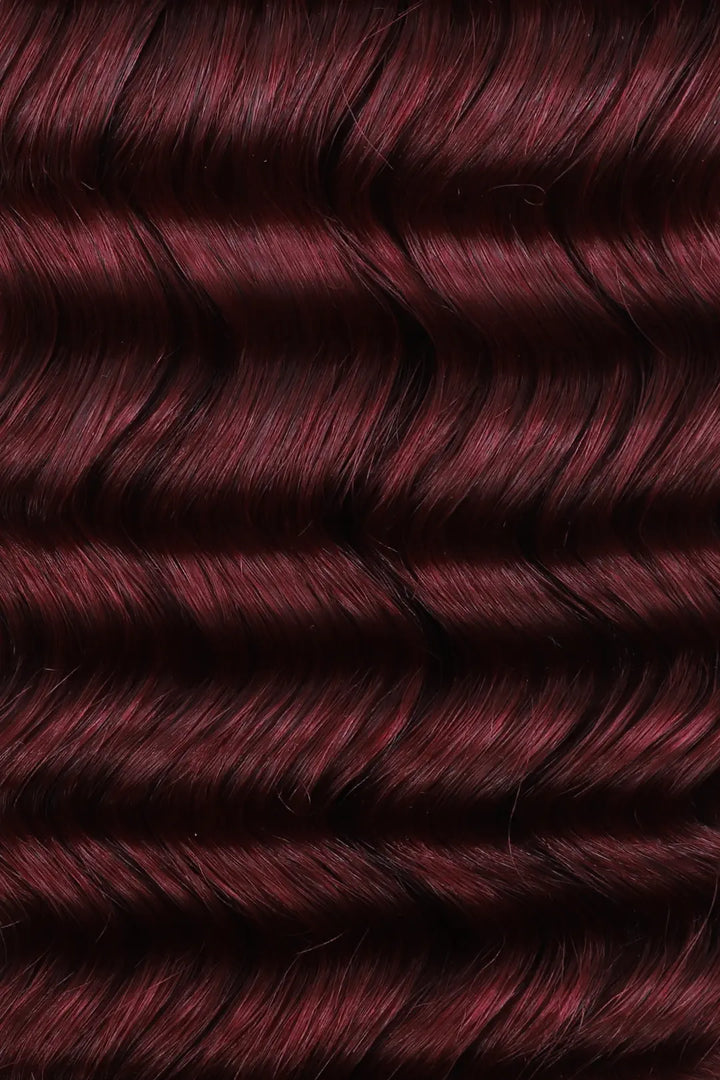 Curvature details of T1B/Burgundy 99J deep wave feather crochet human hair