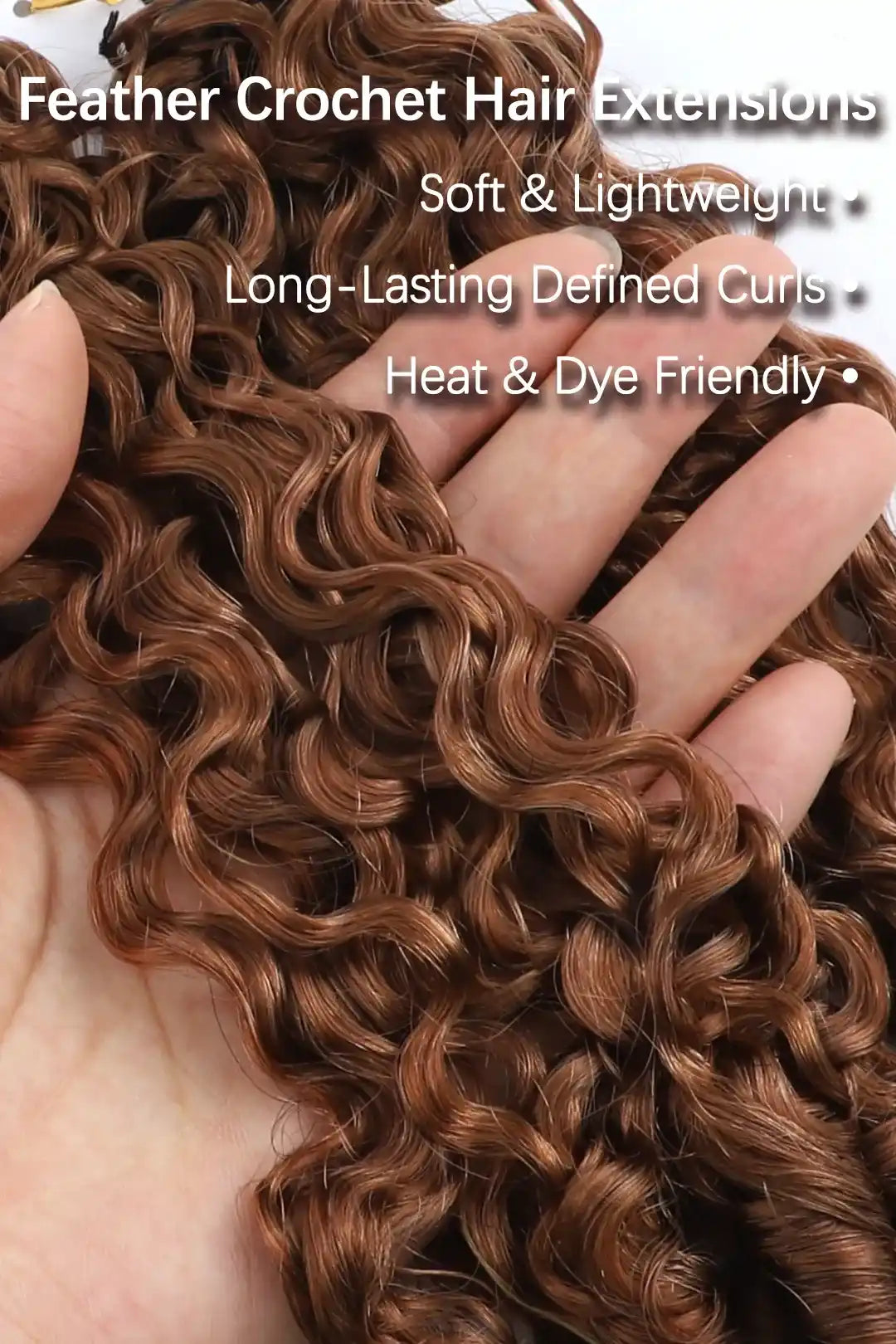 Curvature details of auburn brown #30 burmese curly with spiral curls feather crochet miracle knots hair
