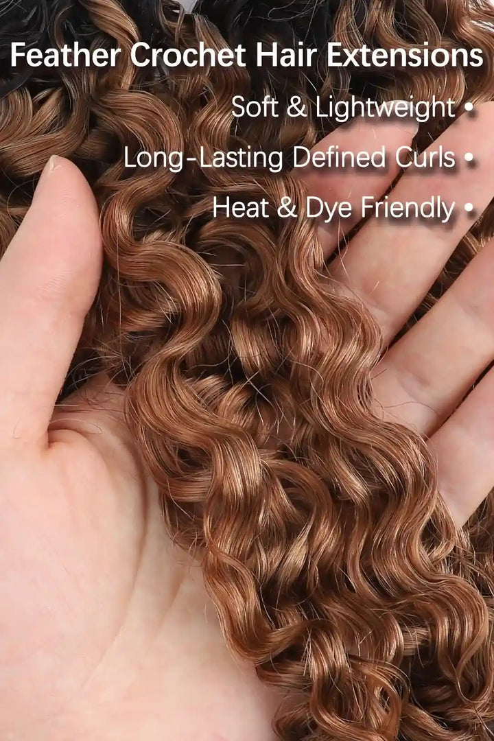 Curvature details of auburn brown ombre burmese curly with spiral curls feather crochet hair T1B/30 human hair