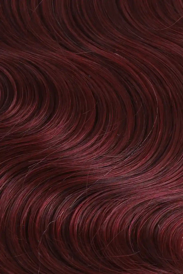 Curvature details of burgundy ombre body wave feather crochet hair - 1B/99J human hair