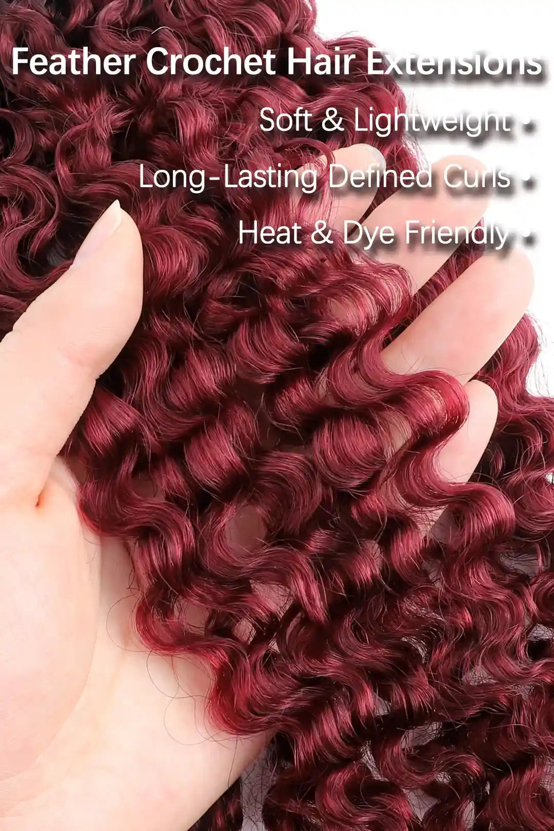 Curvature details of burgundy ombre water deep wave feather crochet hair t1b 99j human hair