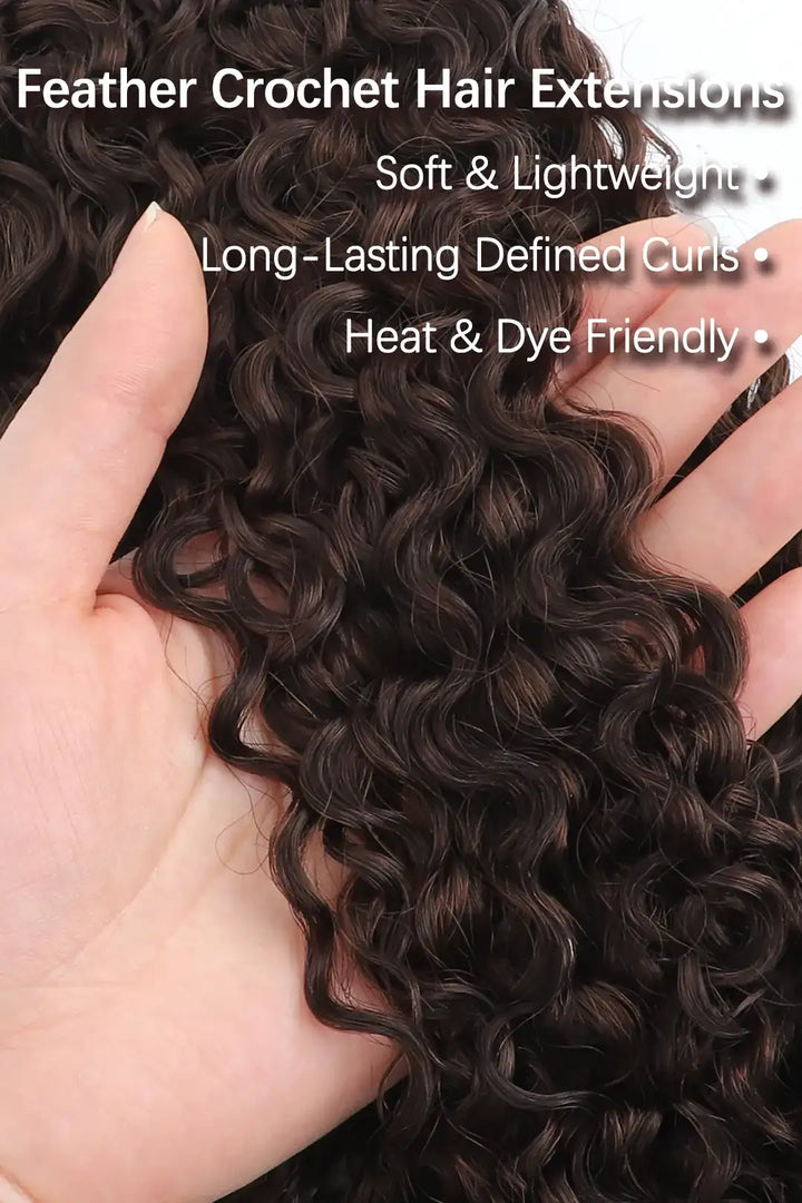 Curvature details of dark brown #4 burmese curly with spiral curls feather crochet miracle knots hair