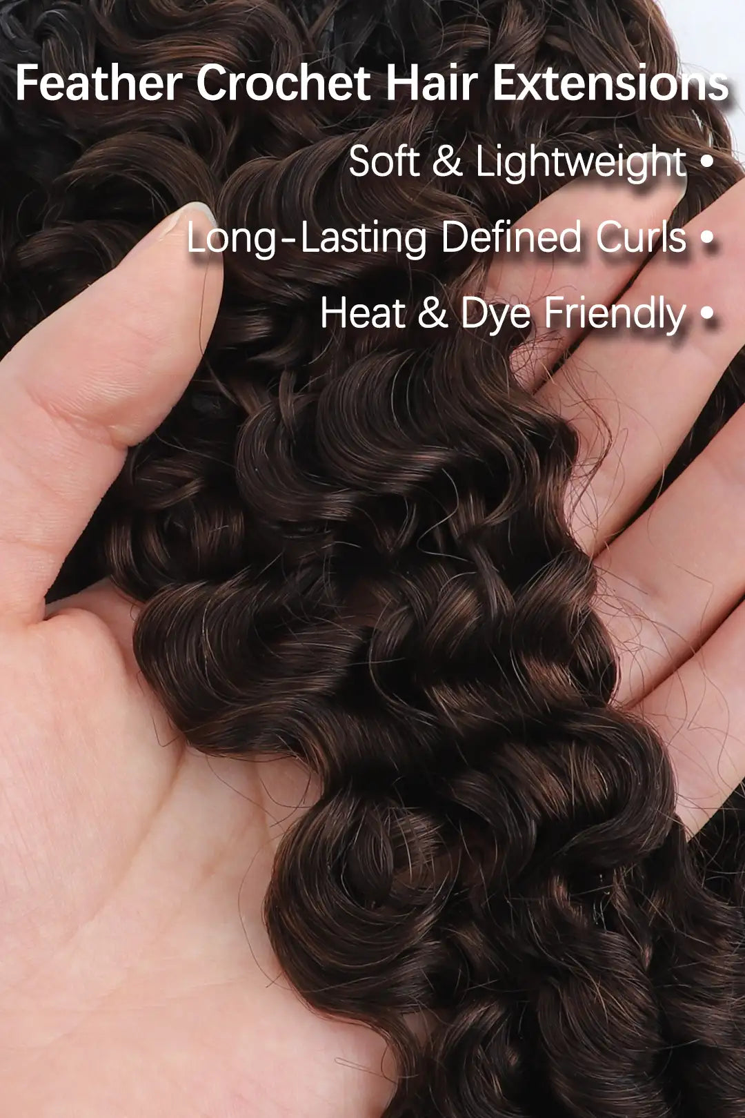 Curvature details of dark brown ombre burmese curly with spiral curls feather crochet hair T1B/4 human hair