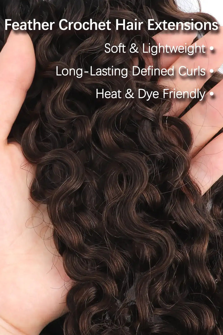 Curvature details of dark brown ombre water deep wave feather crochet hair t1b/4a human hair
