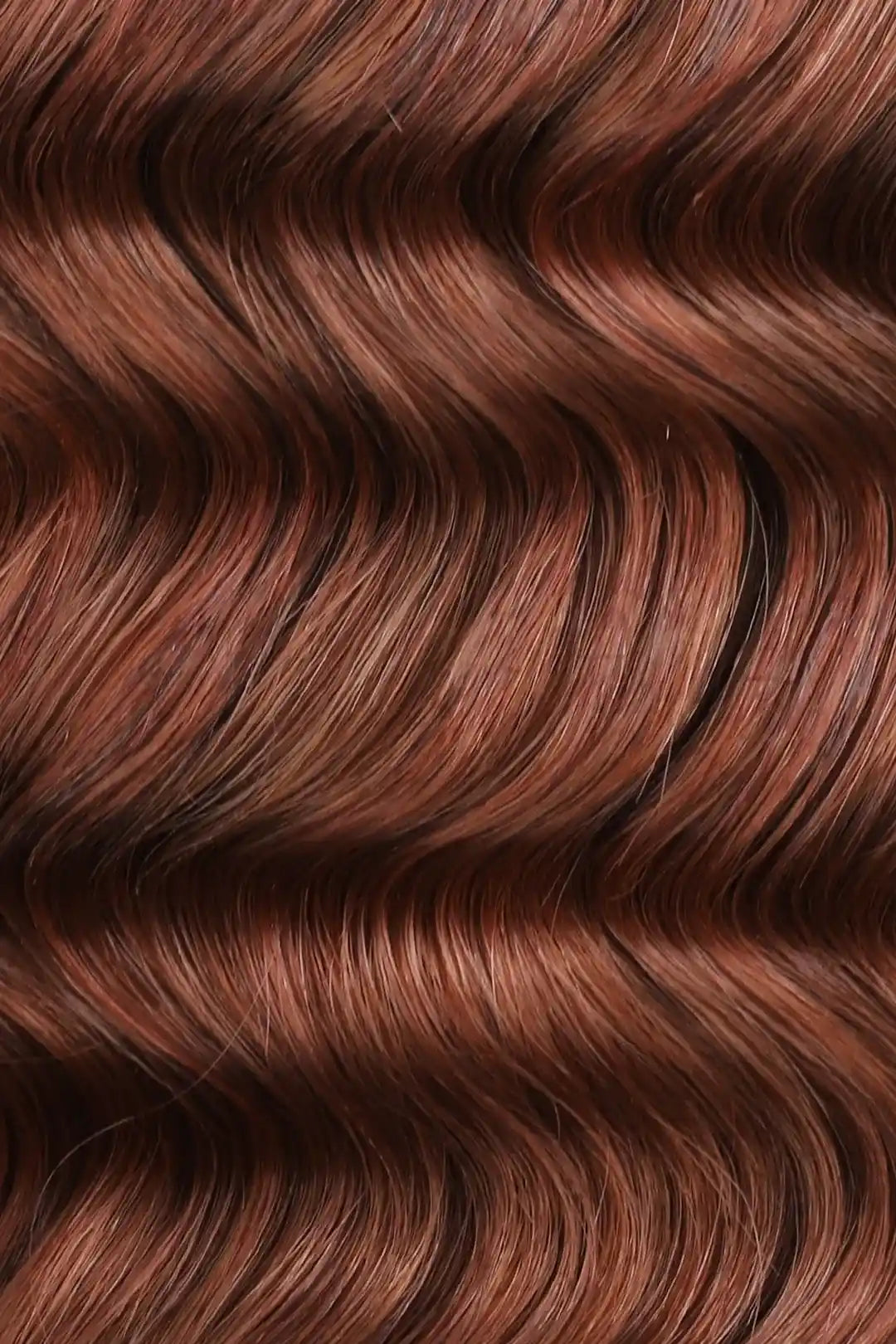 Curvature details of double drawn #30 medium auburn brown bulk hair loose wave BU66