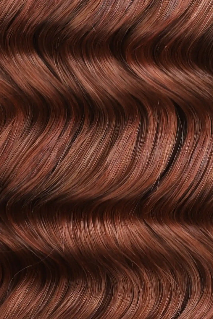 Curvature details of double drawn #30 medium auburn brown bulk hair loose wave BU66